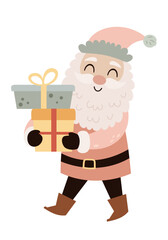 Pink Santa Claus Clipart, Cartoon Xmas Character, Father Christmas, Jolly Man, Gift Giver, Holiday Vector Illustration, Festive Design.