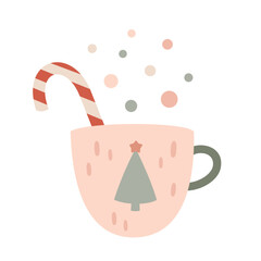 Holiday mug clipart. Christmas clipart. Cute festive seasonal object. Hand drawn vector illustration in flat style