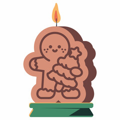 Christmas candle with gingerbread man vector cartoon illustration isolated on a white background.