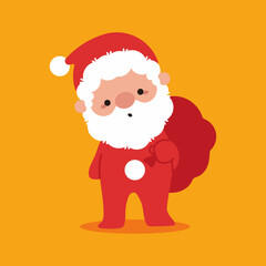 Cute Santa Claus with gift sack vector cartoon character.