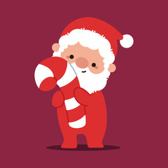 Cute Santa Claus with candy cane vector cartoon character.