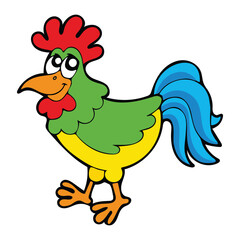 Vector illustration of a yellow cartoon hen sitting on a nest of straw isolated on white background.
