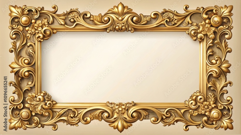 Poster ornate golden frame with intricate floral motifs and elegant scrollwork