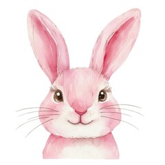 Obraz premium A cute, pink rabbit with large ears and expressive eyes, perfect for children's illustrations or spring-themed designs.