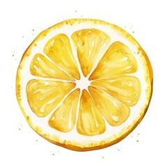 A vibrant, watercolor illustration of a sliced lemon showcasing its bright yellow segments and juicy texture.