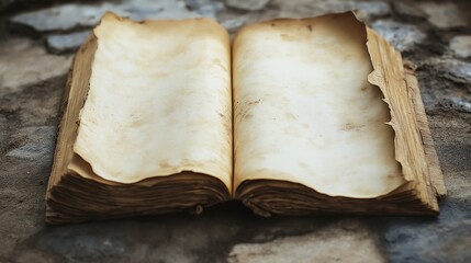 Open Vintage Book on Stone