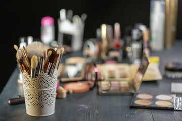 Cosmetic accessories for applying makeup closeup.