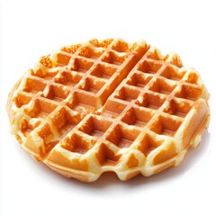 Belgian waffle isolated on a white background, featuring a golden-brown, crispy exterior and fluffy interior, perfect for breakfast, dessert, or a delicious treat. The classic waffle texture makes it 