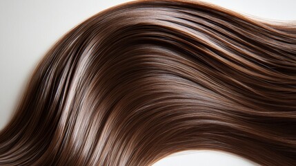 Fototapeta premium Beautiful model girl with Brown hair strand,silky healthy chestnut wavy hair strand,hair wavy ribbon, with smooth,Keratin straightening,Treatment,straight long hair,procedures,Smooth hairstyle.