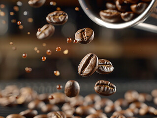 Fototapeta premium Falling coffee beans background.