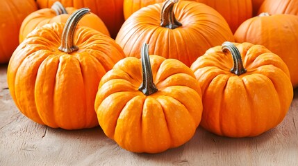 Obraz premium Vibrant Orange Pumpkins in Autumnal Pumpkin Patch Under Warm Sunlight