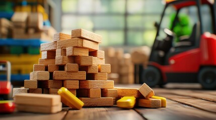 Realistic Scene of Forklifts at Loading Dock with Wooden Pallets