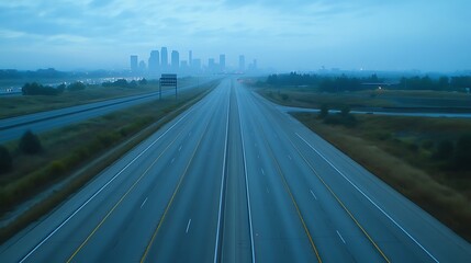 Fototapeta premium Empty express lane on highway during off-peak hours, symbolizing efficiency and opportunity in a calm, uncluttered environment.