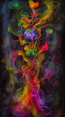 Vibrant Abstract Artwork Showcasing Entwined Colorful Shapes and Lines with Ethereal Expression, Art Concept