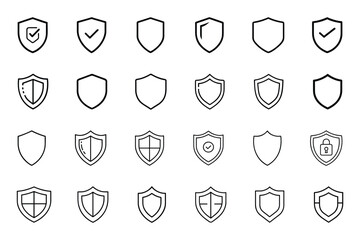 Shield outline silhouette icon set on white background