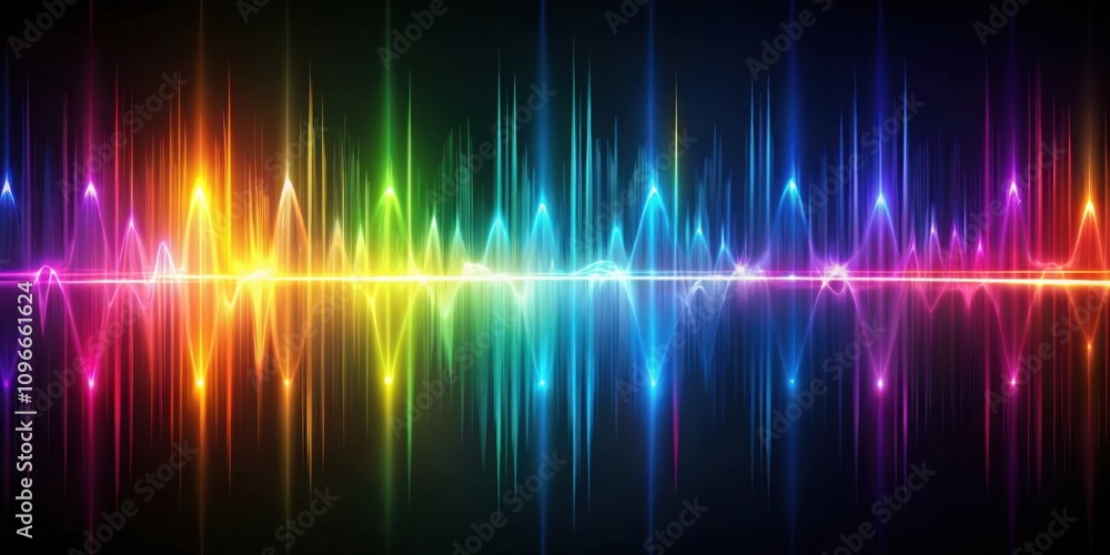 Fototapete abstract colorful light streaks and waves with a horizontal glowing line on a dark background