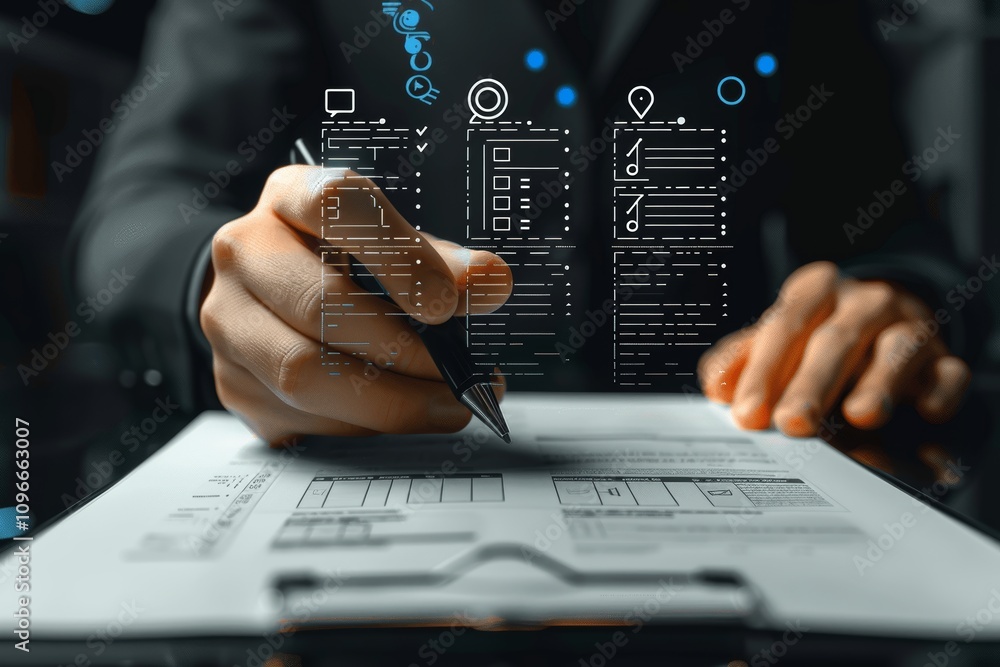 Poster smart checklist quality control document management businesswoman efficient file automation standard