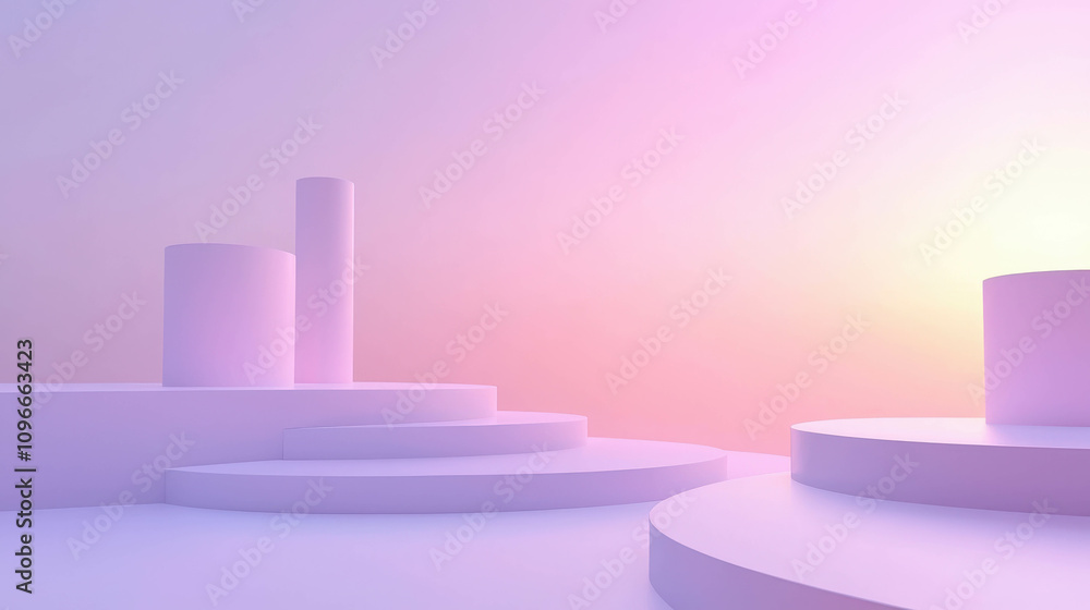 Aufkleber abstract pastel scene with geometric shapes and soft lighting in a modern setting