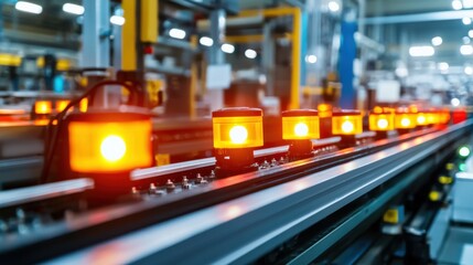 Illuminated Sensors on Factory Machinery in High-Tech Environment