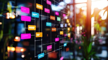 Modern Digital Flowchart Displayed on Bright Office Screen