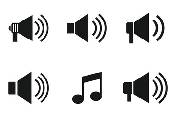 A set of Sound outline silhouette icons on a white background