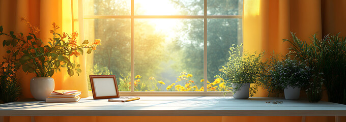 A serene image of a white window set against a light yellow wall, evoking a sense of calm, simplicity, and natural light. This peaceful scene embodies tranquility and offers a minimalist design perfec