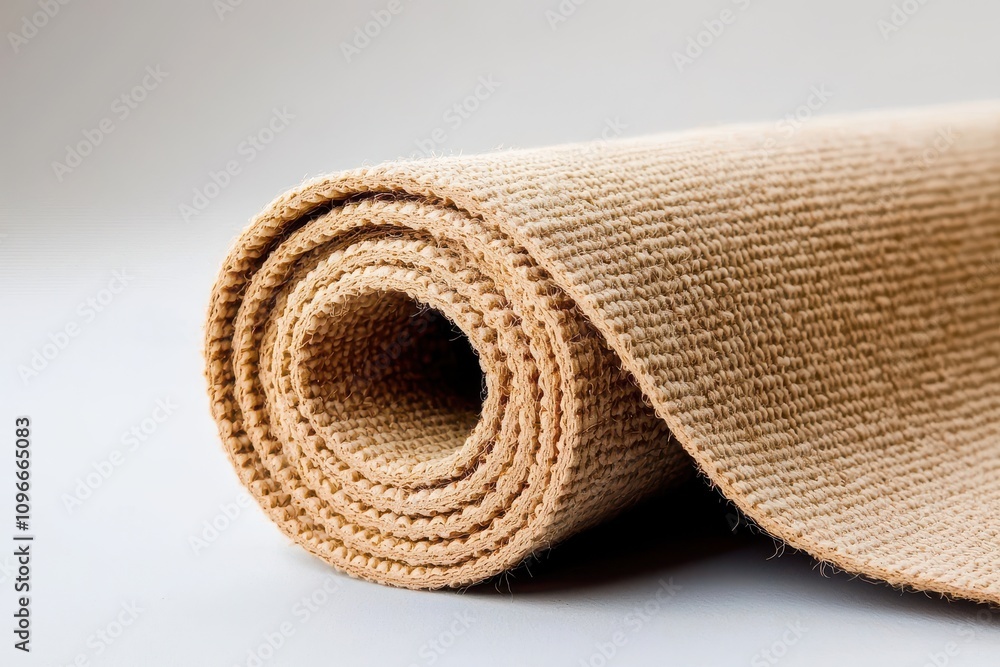 Poster soft beige fabric rolled up with texture on light background for design