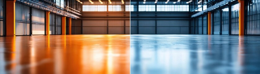 Fototapeta premium Comparison of Factory Floor Space with Highlighted Color Difference