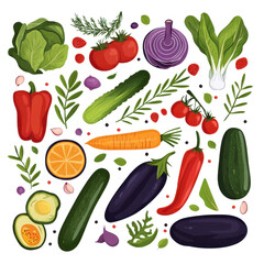 Colorful Collection of Fresh Vegetables and Fruits Displayed in a Vibrant and Aesthetic Arrangement for Healthy Lifestyle Promotion