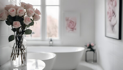 minimalist all-white bathroom featuring a framel