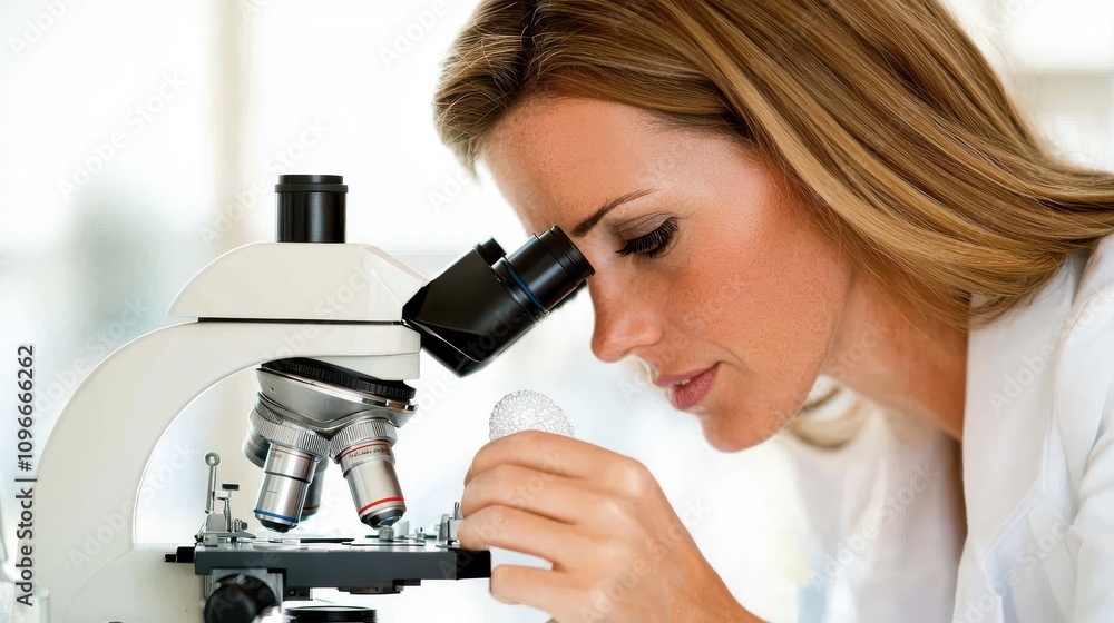 Aufkleber scientist observing sample through microscope in laboratory environment
