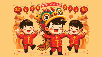 A BOY WEARING A DRAGON COSTUME IS CELEBRATING THE NEW YEAR 2025 AND CHINESE NEW YEAR