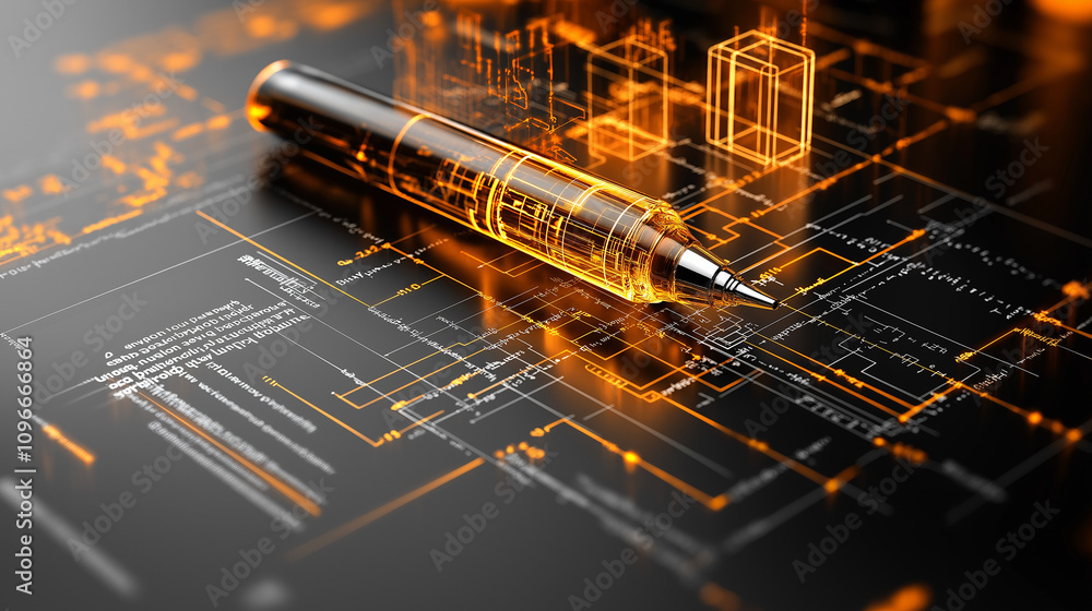 Aufkleber detailed blueprint with transparent pen, showcasing architectural design elements and technical draw