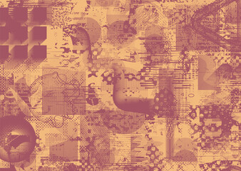 Background with glitch distorted grunge textures . grunge background texture with halftone dots, glitched shapes, textures and lines .Screen print vector background with grunge textured surface.