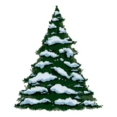 christmas tree snow isolated Hand drawn illustration on a transparent background