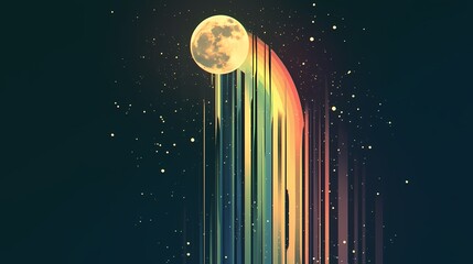 digital technology rainbow waterfall moon illustration poster background