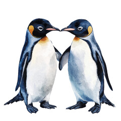Fototapeta premium Two Charming Penguins Engaging in a Tender Moment in a Watercolor Style Illustration