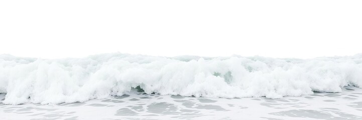 Waves crashing against a serene white background with foamy texture and ripples, crashing waves, foamy texture, white background