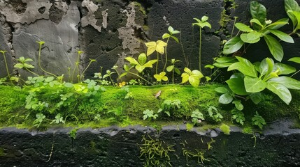 Green Life on a Stone Wall