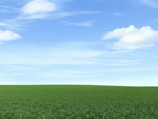 Fototapeta premium Serene Expanse of Green Field Under a Cloud-Filled Azure Sky