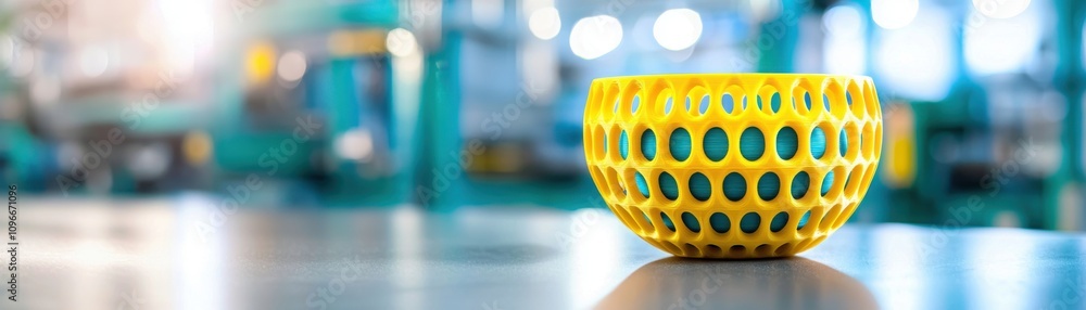 Aufkleber sleek yellow 3d printed object on workbench in modern workshop