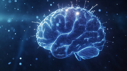 Fototapeta premium Blue Human Brain with Glowing Energy Paths 