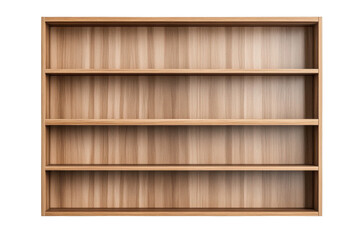 Minimalist wooden bookshelf with four wide shelves and natural wood grain texture