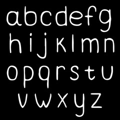 drawn alphabet in lowercase English letters in white on a black background