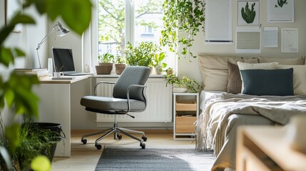 Cozy small space interior featuring multi-functional furniture and a minimalist design