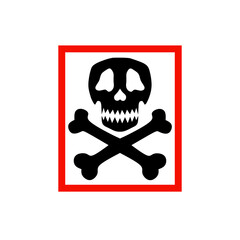 Vector illustration of a danger warning sign. Featuring a black skull with crossed bones on a bright red border, symbolizing danger or toxic materials.