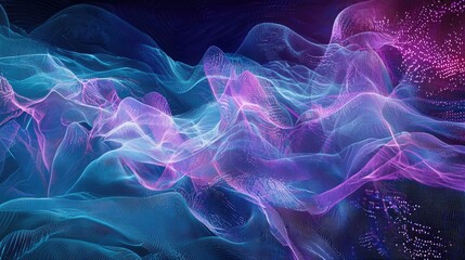 Obraz premium A futuristic digital landscape, with a blend of deep blues and purples, representing the abstract and complex nature of AI. Include elements like digital