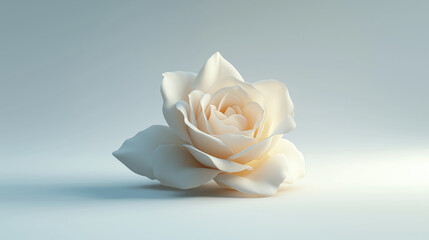 A detailed and intricate close-up of a white rose flower emphasizes its delicate petals and natural beauty, evoking simplicity and purity in design.