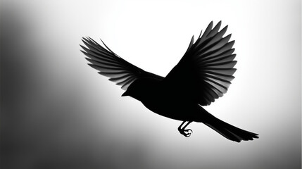Naklejka premium A bird in mid-flight, silhouetted against a bright sky, gracefully captures the essence of freedom and grace, its form elegantly etched in shadow.