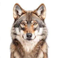 Fototapeta premium Majestic Gray Wolf Portrait Against White Background